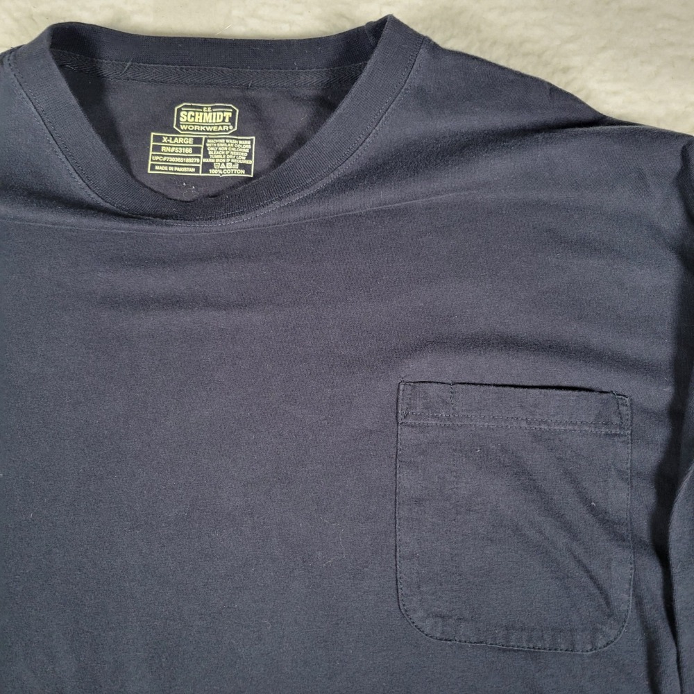 C.E. Schmidt Workwear T-Shirt Mens XL Navy Blue Long‎ Sleeve Pocket Crew Neck